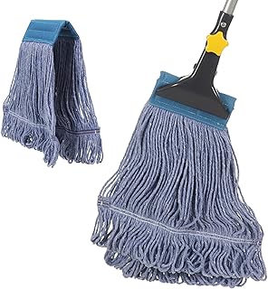 Yocada Looped-End String Wet Mop Heavy Duty Cotton Mop Commercial Industrial Grade Telescopic Iron Pole Jaw Clamp Floor Cleaning 55.1" with Totally 2 Mop Heads