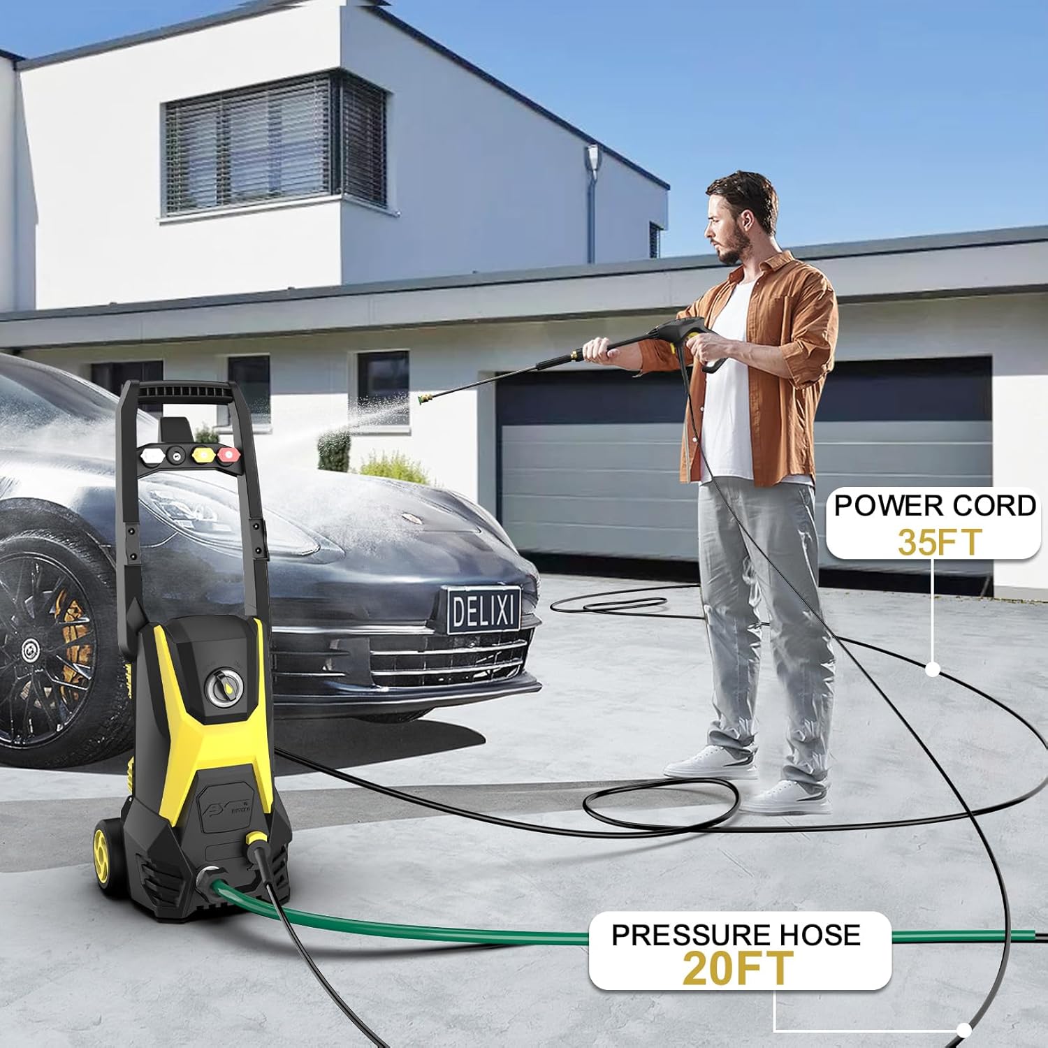 Electric Pressure Washer - 4200PSI Electric Power Washer with 20FT Hose, 35FT Power Cord, 4 Nozzles, High Pressure Washer for Cars, Fences, Patios, Driveways-4