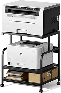 Warmiehomy 24x19 inches Printer Stand with Adjustable Storage Shelf - Large Printer Table with Wheels - 3 Tier Rolling Printer Cart - Use for 3D Printer Laser Printer Mini Fridge Home Office (Black)