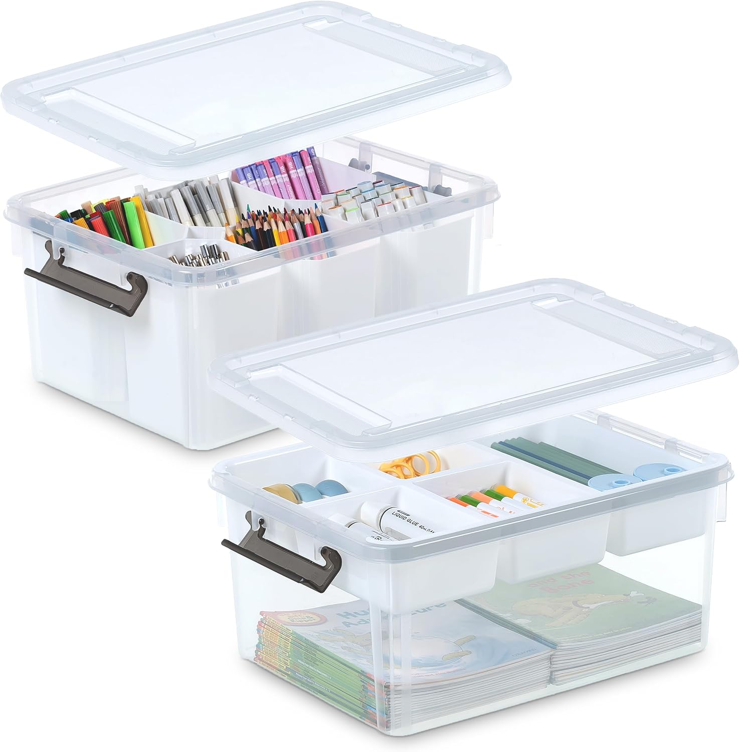 Citylife 17 QT Plastic Storage Box with Removable Tray and 6 Detachable Tall Inserts Craft Organizers and Storage Clear Storage Container for Organizing Crayon, Craft, Sewing, Playdoh-0