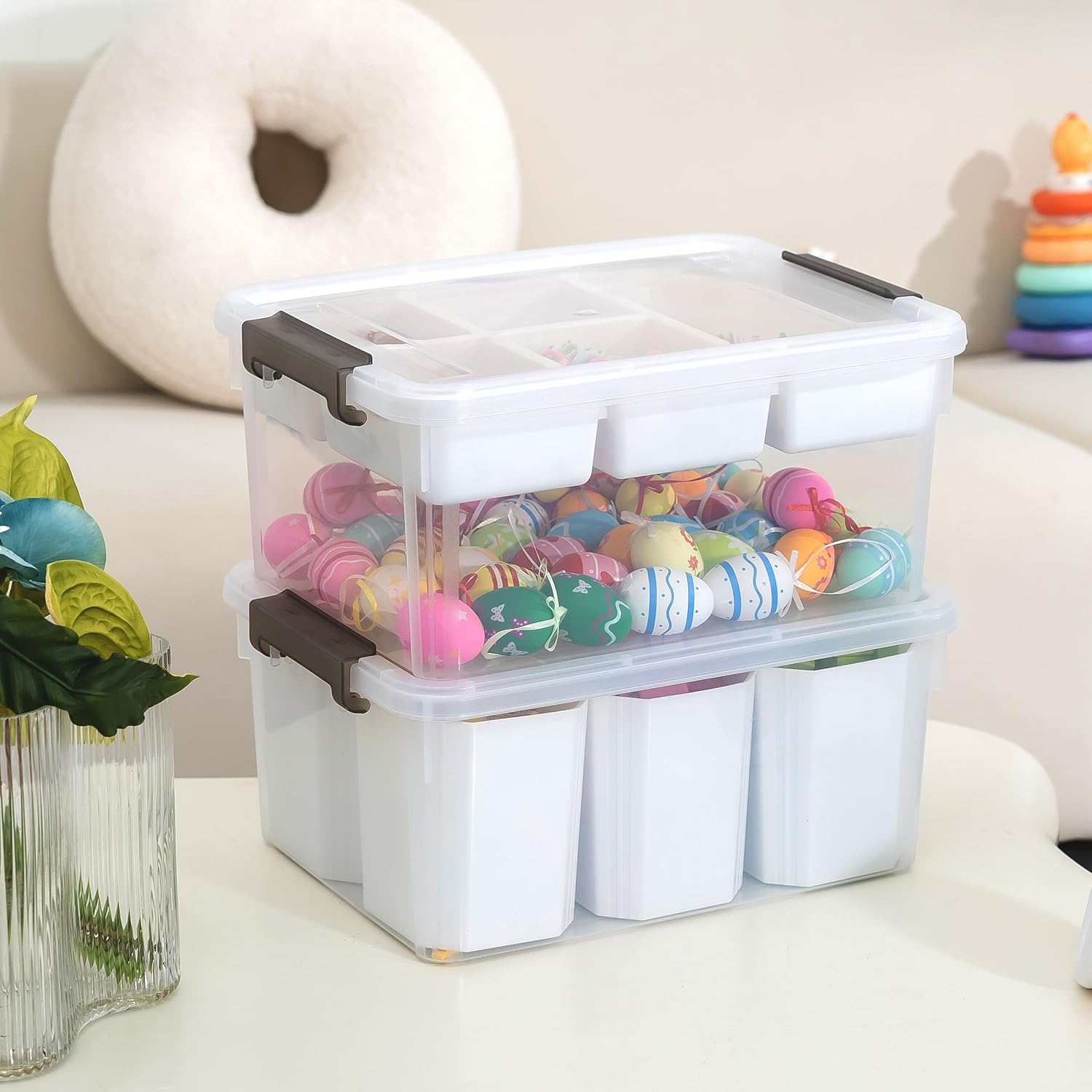 Citylife 17 QT Plastic Storage Box with Removable Tray and 6 Detachable Tall Inserts Craft Organizers and Storage Clear Storage Container for Organizing Crayon, Craft, Sewing, Playdoh-4