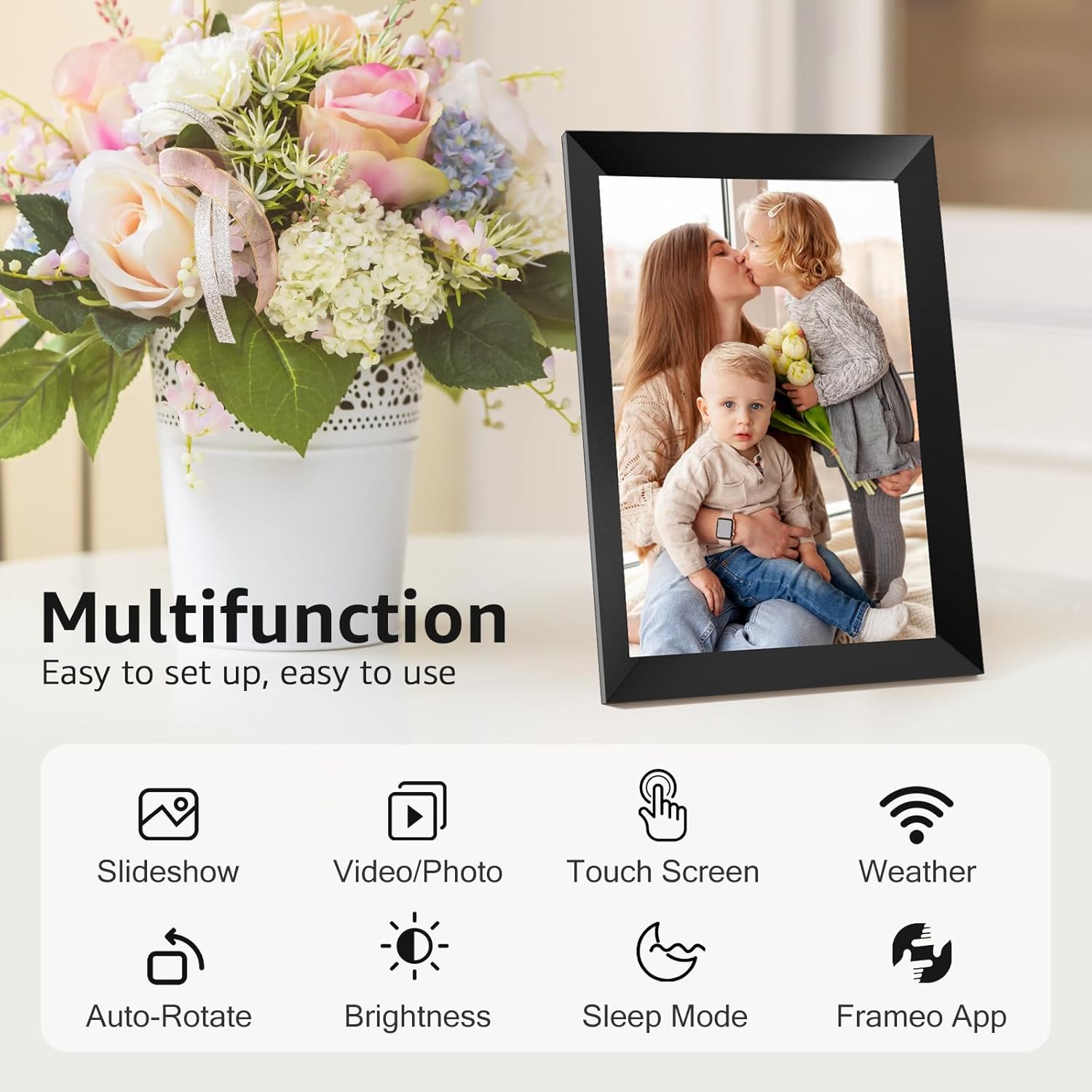 Frameo Digital Picture Frame WiFi, 10.1 Inch Smart WiFi Digital Photo Frame,1280 x 800 HD IPS Touch Screen,Slideshow, Auto-Rotate, Digital Picture Frame for Photo & Video-4