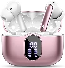 Wireless Earbuds Bluetooth 5.3 Headphones Bass Stereo Ear Buds with Noise Cancelling Mic LED Display in Ear Earphones IP7 Waterproof 36H Playtime for Laptop Pad Phones Sports Workout Rose Gold