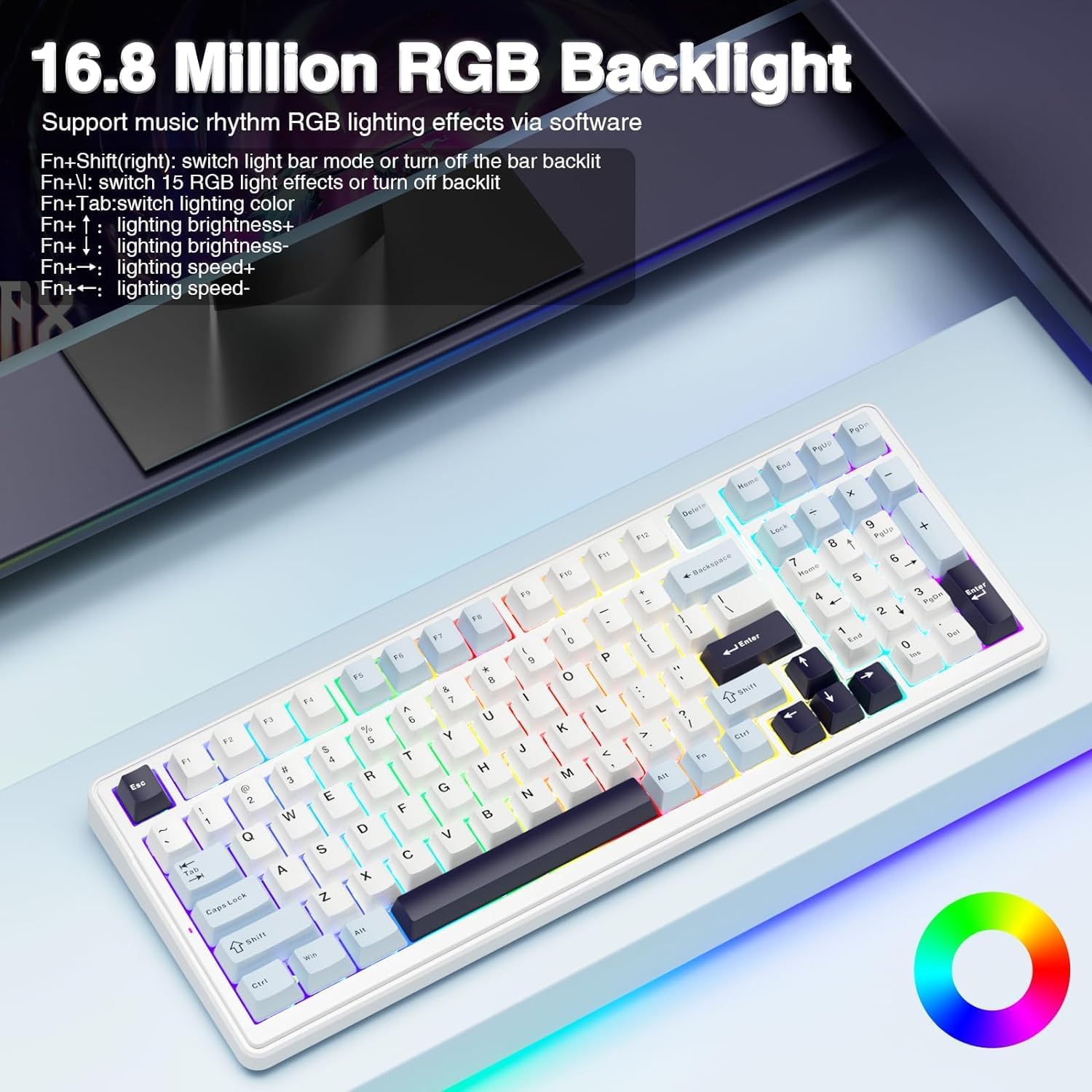 AULA F99 Wireless Mechanical Keyboard, Hot Swappable Custom Keyboard,Pre-lubed Linear Switches,Gasket Structure,RGB Backlit Gaming Keyboard (Blue&White)-5