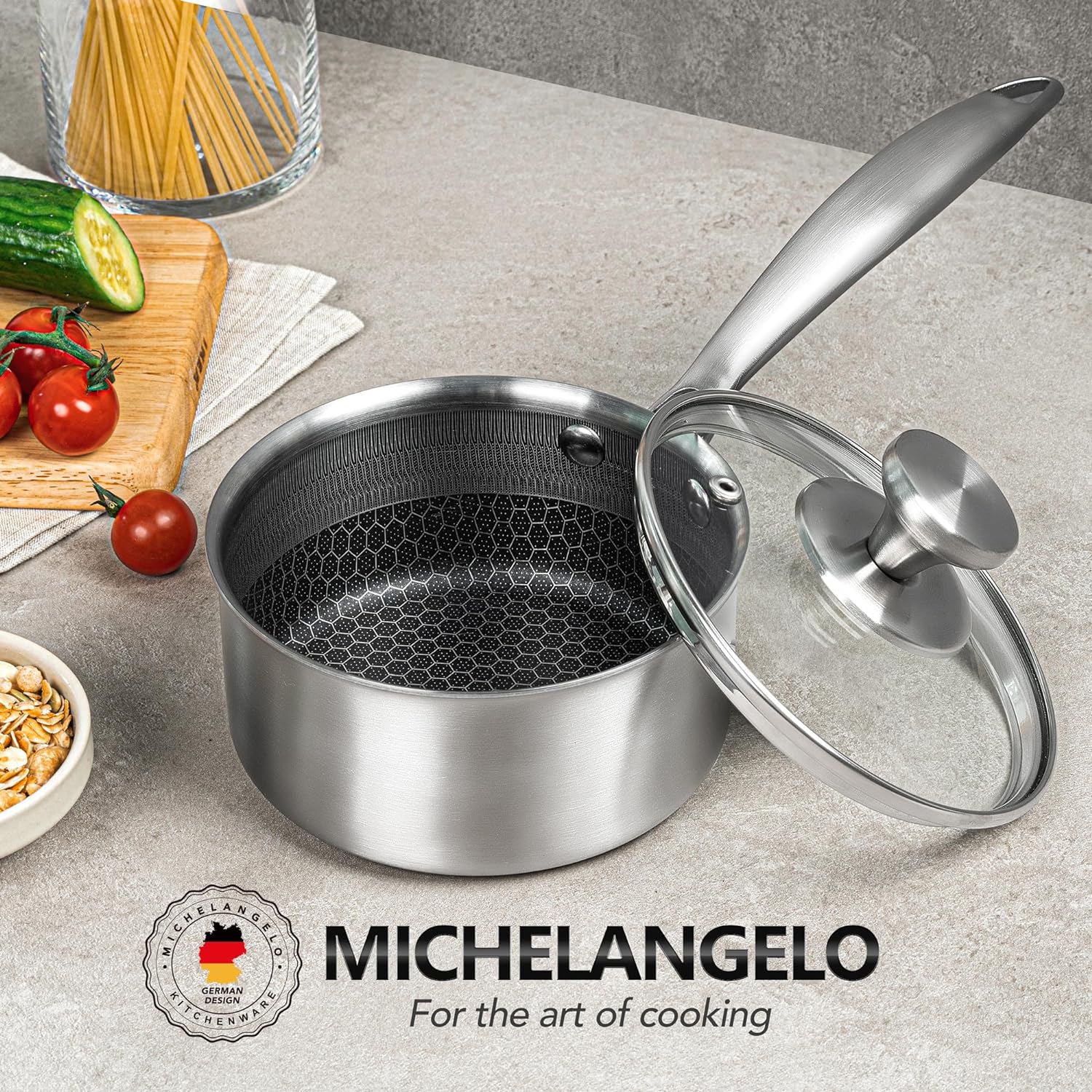 MICHELANGELO 1 Quart Saucepan with Lid, Premium Triple Ply Stainless Steel Sauce Pan with Lid, Small Saucepan with Honeycomb Interior - 1QT-6