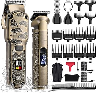 Hatteker Professional Hair Clippers for Men Beard Trimmer Clippers and Trimmer Set Waterproof T-Blade Trimmer Cordless Grooming Kit Nose Body Hair Trimmer Barber Clippers Hair Cutting Kit