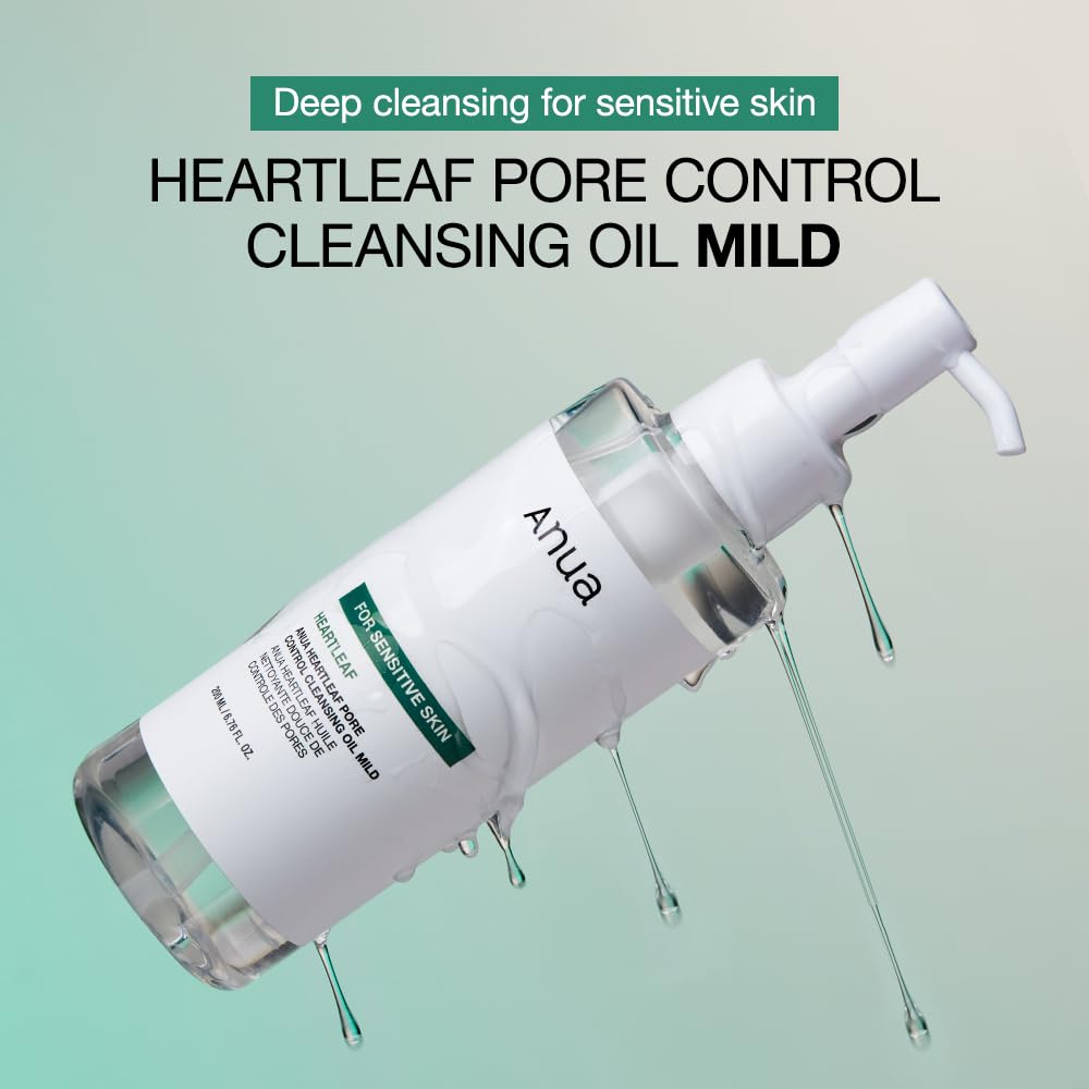 ANUA Heartleaf Pore Cleansing Oil MILD, Sensitive Skin Face Wash, Oil Cleanser for Face, Makeup Blackhead Remover, Korean Skin Care, Non-Comedogenic, Fragrance Free 6.76 fl oz(200ml)-2