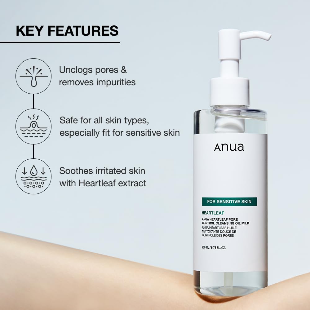 ANUA Heartleaf Pore Cleansing Oil MILD, Sensitive Skin Face Wash, Oil Cleanser for Face, Makeup Blackhead Remover, Korean Skin Care, Non-Comedogenic, Fragrance Free 6.76 fl oz(200ml)-3