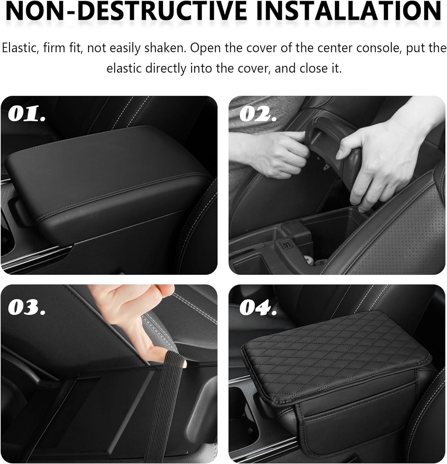 Upgraded Car Center Console Cover,Microfiber Leather Car Armrest Cover Cushion with 2 Storage Bags,Universal Car Armrest Storage Box Car Interior Accessories for Most Vehicles (Black)-4