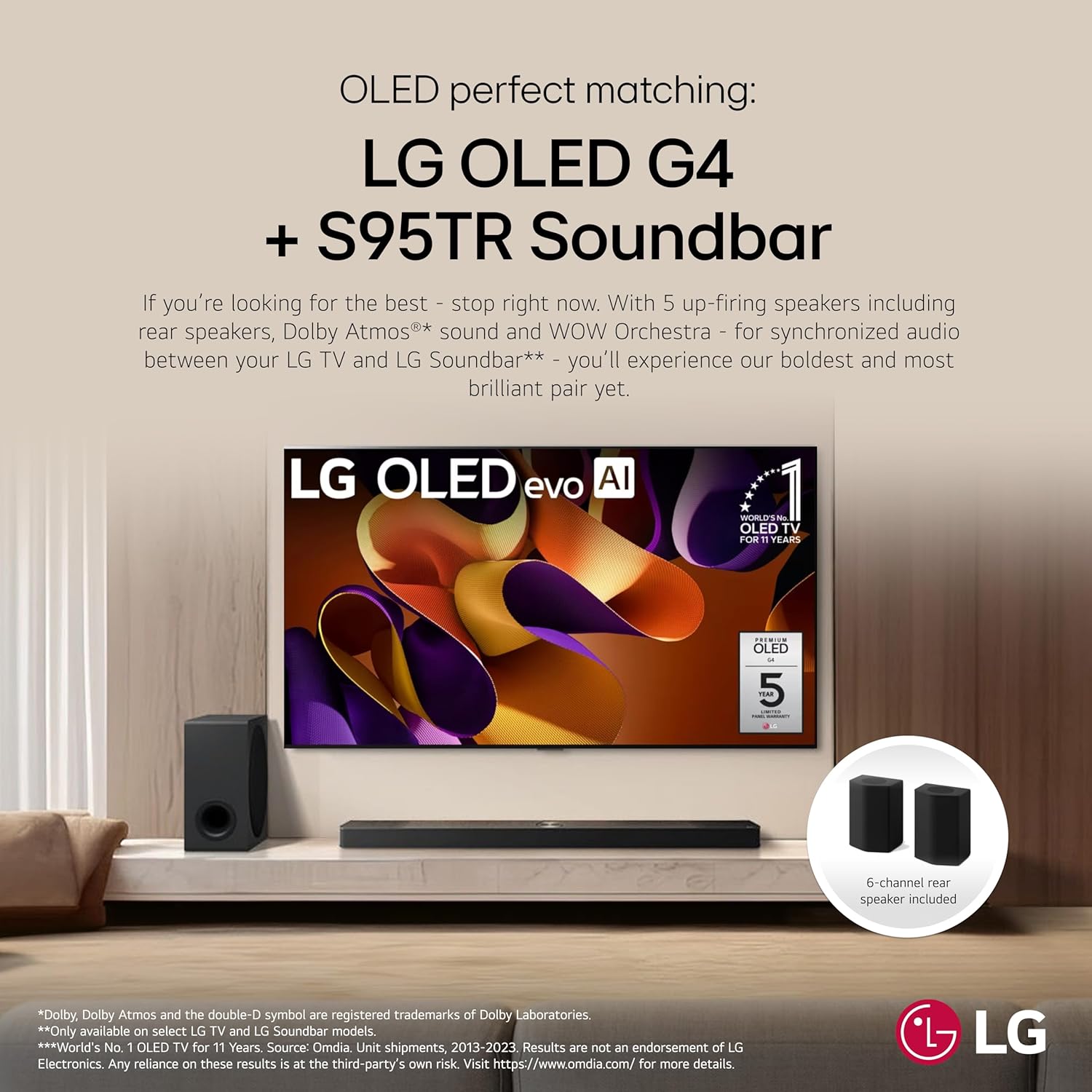 LG S95TR 9.1.5-Channel OLED evo TV Matching Soundbar with Rear Surround Speakers, Dolby Atmos, Wow Orchestra, WOWCAST Built-in with Wireless Dolby Atmos, Wireless Subwoofer (2024 New Model)-1