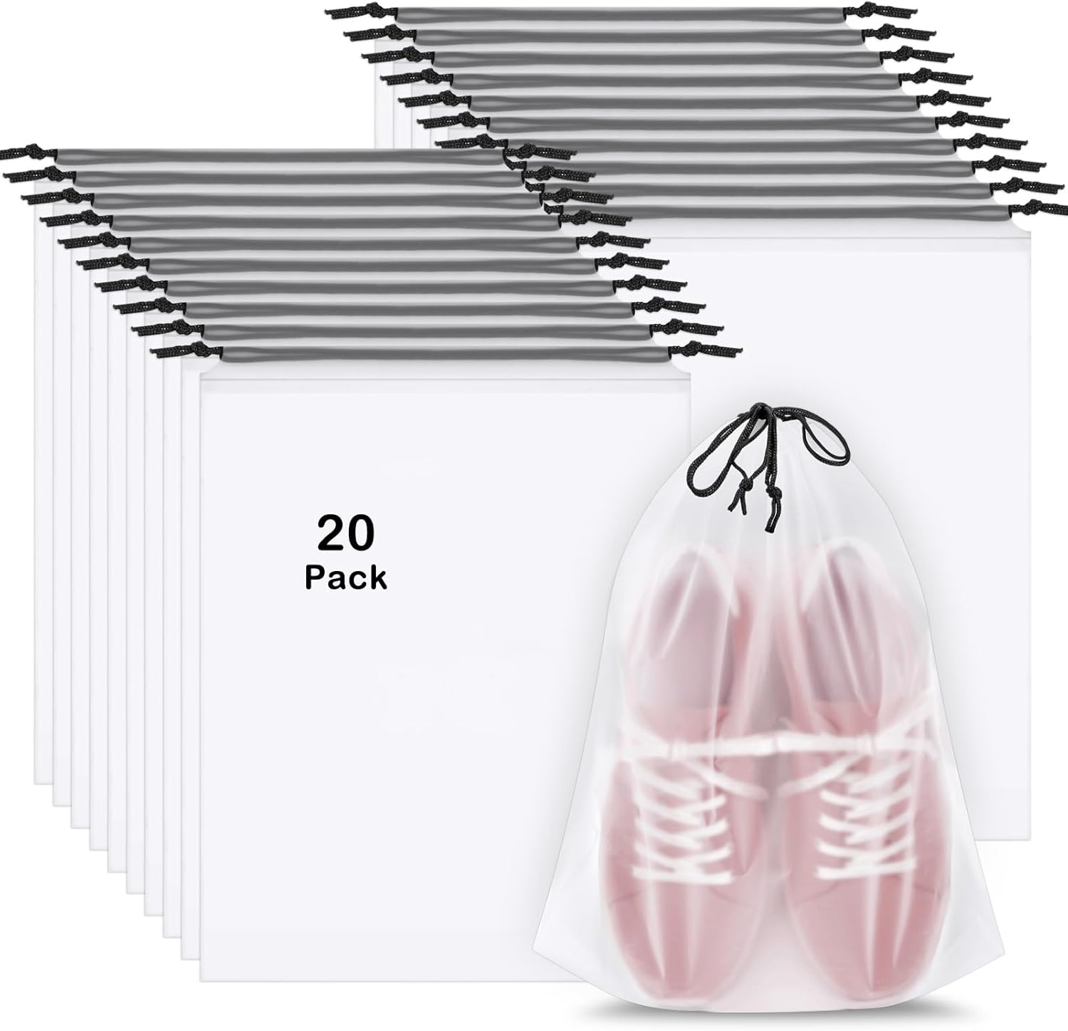 20 Pack Shoe Bags for Travel, 15.7" x 11.8" Clear Travel Shoe Bags for Packing, Large Waterproof Portable Drawstring Travel Shoe Storage Bag Travel Essentials Women for and Men-0