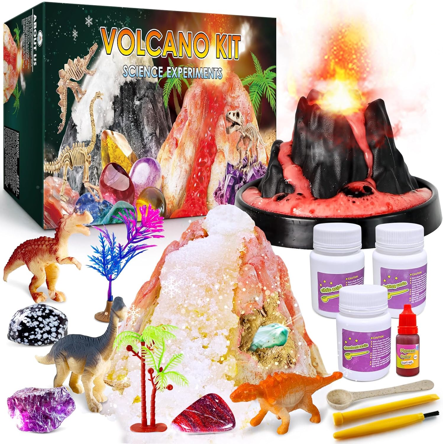 UNGLINGA Erupting Volcano Science Kit for Kids, Gemstone Donosaur Dig Volcano, Snow Eruption Volcano, Chemistry Experiment Lab STEM Scientific Toys Gift for Boys & Girls-0