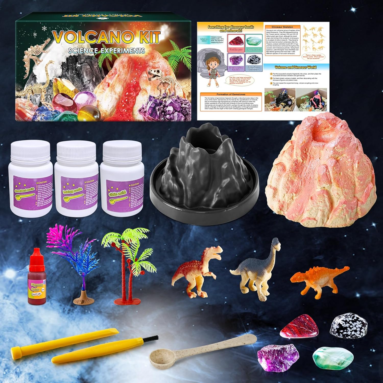 UNGLINGA Erupting Volcano Science Kit for Kids, Gemstone Donosaur Dig Volcano, Snow Eruption Volcano, Chemistry Experiment Lab STEM Scientific Toys Gift for Boys & Girls-4