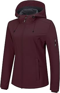 Outdoor Ventures Women's Softshell Jacket with Hood Fleece Lined Warm Lightweight Waterproof Insulated Windbreaker