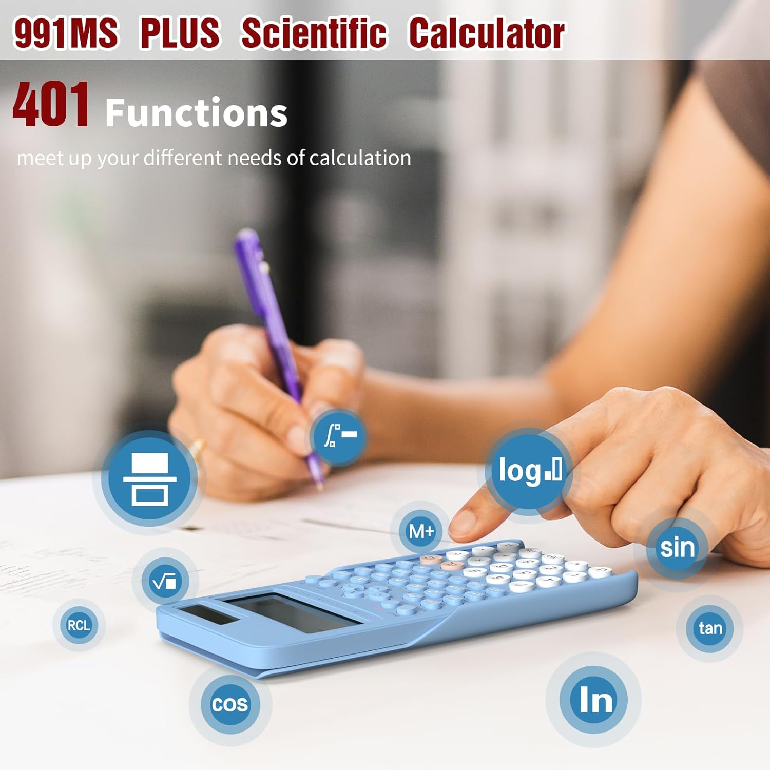 Scientific Calculator for Students, 991 MS Science Calculator with Notepad for Middle and High School Supplies Calculator with Cover (991MS-Blue)-2