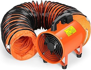 Rengue 8 Inch Utility Blower Exhaust Fan with 24.6 FT Hose, 3300 r/min High Velocity Extraction and Ventilation Fan Low Noise with Duct Hose