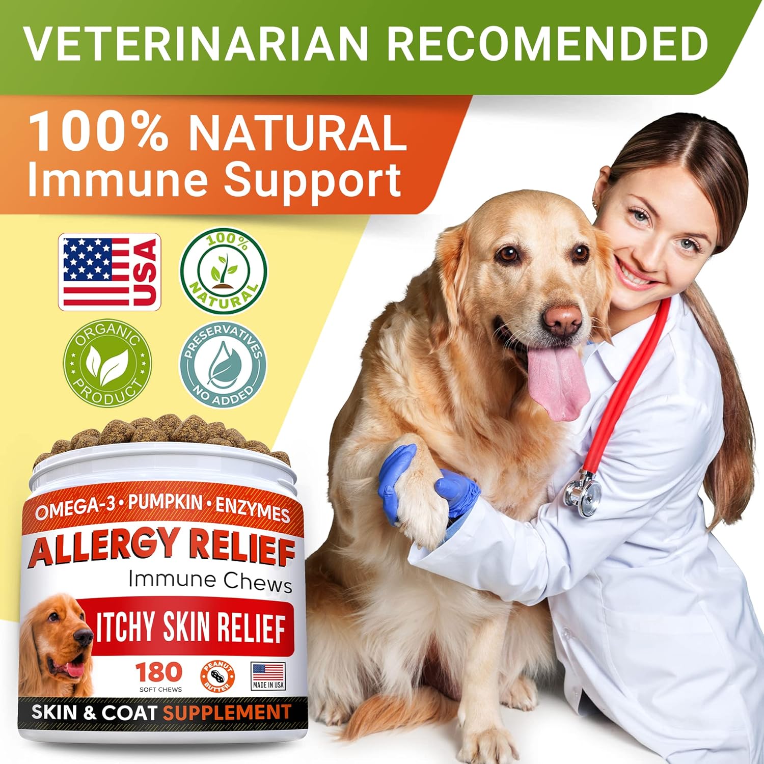 StrellaLab Dog Allergy Relief & Anti Itch Support Chews w/Omega 3: Real Ingredients, Real Taste! Skin & Coat Immune Supplement w/Fish Oil, Pumpkin & Enzymes — Developed by Experts - Made in USA -180Ct-6