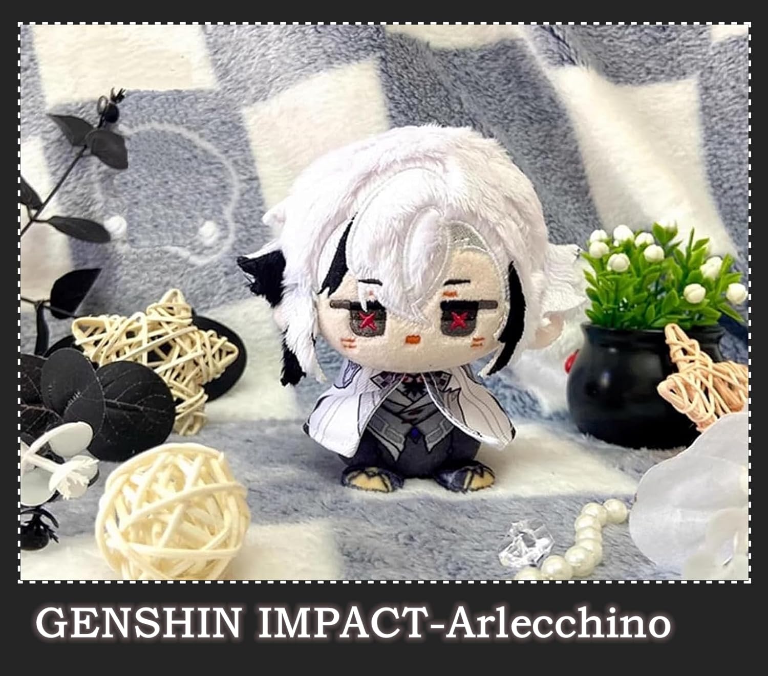 RESIIN Small Size Genshin Impact Figure Plush Doll - Arlecchino Plush (4 inch), Keychain Anime Figure Soft Stuffed Gift for Game Fans-2