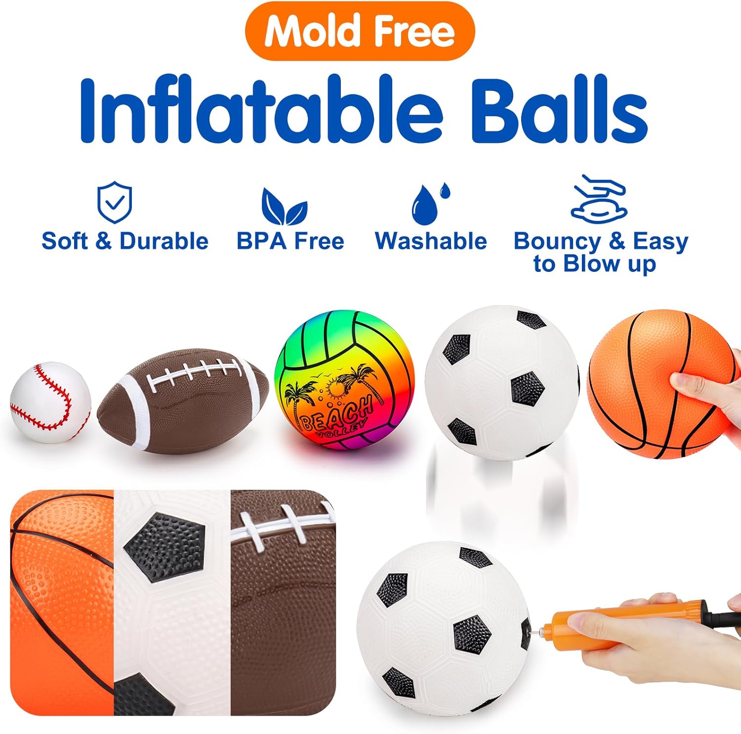 5 Pack Sports Balls Set for Kids with Bag Includes Football Soccer Basketball Baseball Volleyball Fun Indoor Outdoor Toys Sport Soft Bouncy Playground Kickball Hand Pump Toddler 1-3 2-4 3-5 5-7 Gifts-1