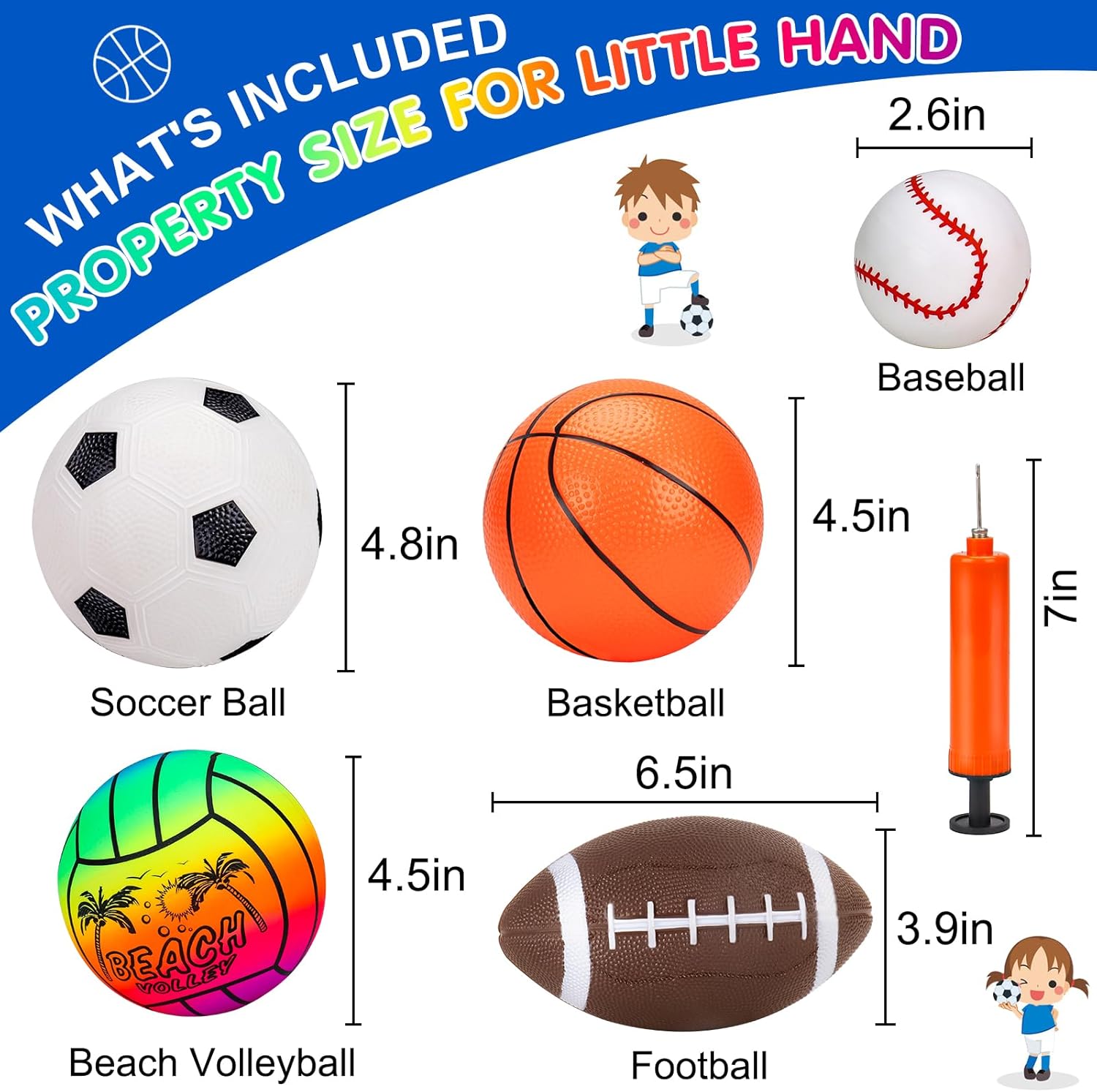 5 Pack Sports Balls Set for Kids with Bag Includes Football Soccer Basketball Baseball Volleyball Fun Indoor Outdoor Toys Sport Soft Bouncy Playground Kickball Hand Pump Toddler 1-3 2-4 3-5 5-7 Gifts-5