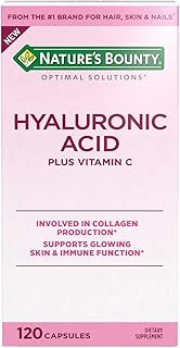 Nature's Bounty Vitamin C and Hyaluronic Acid Supplement, Supports Glowing Skin, Immune Function & Collagen Production, 120 Capsules - 60 Day Supply, Optimal Solutions Supplements for Skin Health