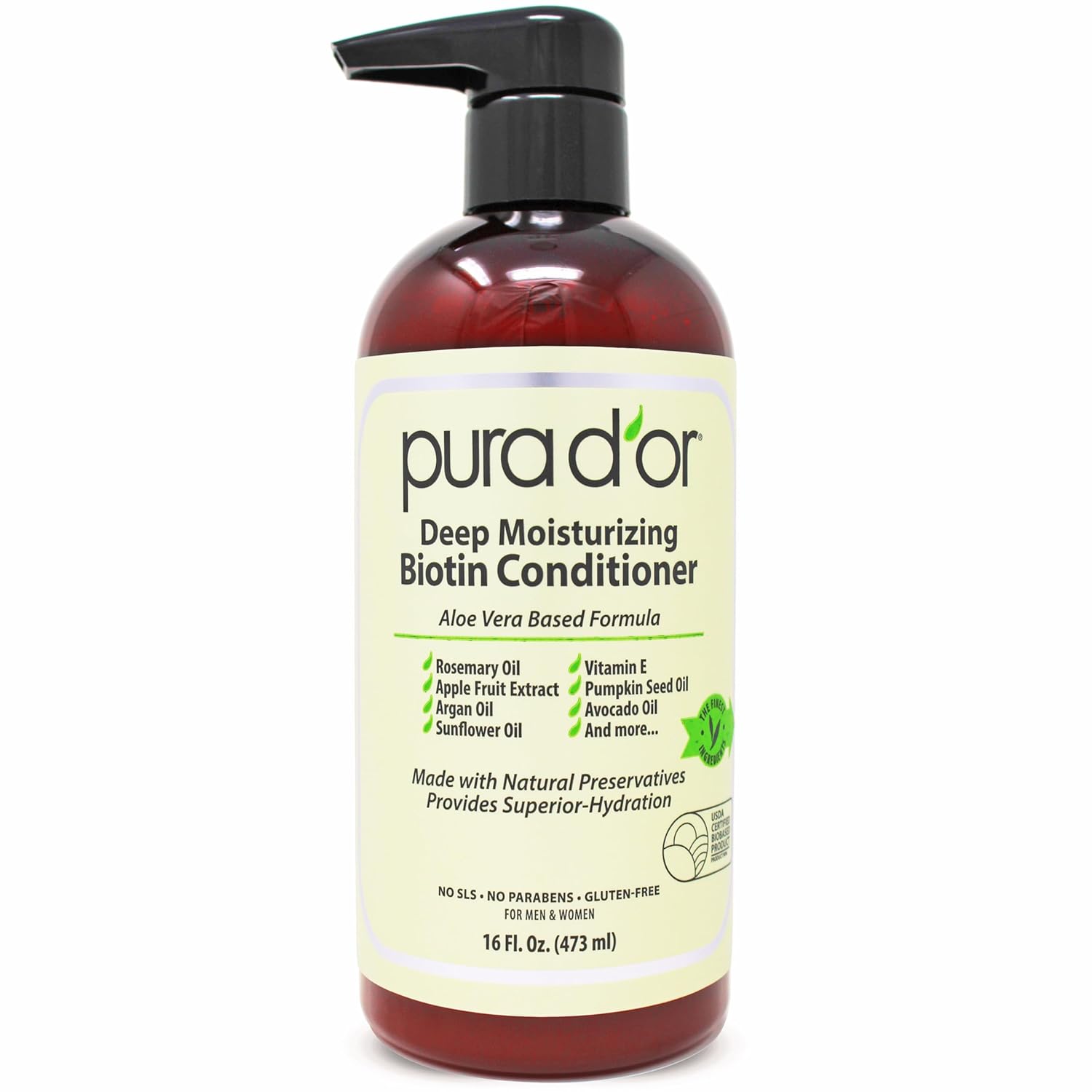 PURA D'OR Deep Moisturizing Biotin Conditioner Thickens, Softens, & Moisturizes Dry, Frizzy, Damaged Hair w/Argan Oil, Pumpkin, Rosemary, Honeysuckle, Vitamin E, Men & Women, 16oz-0