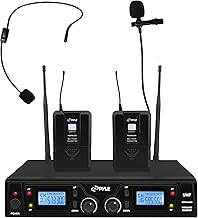 Pyle UHF Wireless Microphone & Rack Mountable Receiver System 2 Belt Packs, 2 Lavelier/Lapel MIC Travel Case 16 Channel Frequency Independent Channel Volume Control LCD Digital Display