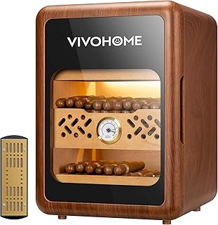 VIVOHOME Humidor Box 3 Shelves, 200 Counts Humidor Cabinet with Light, Spanish Cedar Wood Inner Shelves and Drawer, Accurate Hygrometer, Humidifier, for Men Brown