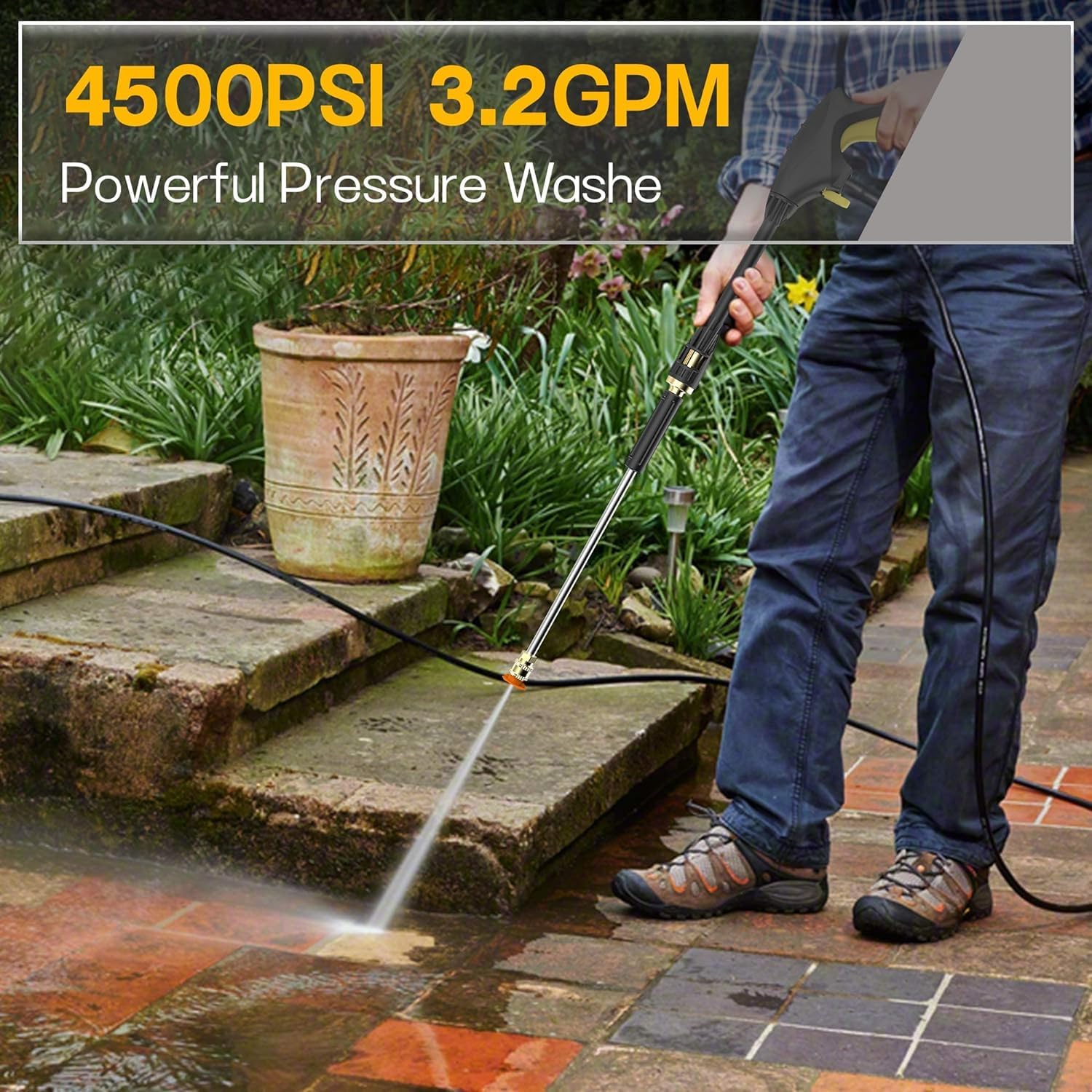 Electric Pressure Washer - 4500PSI 3.2GPM 20FT Hose 35FT Power Cord 4 Different Tips Power Washer Powerd for Patios-4