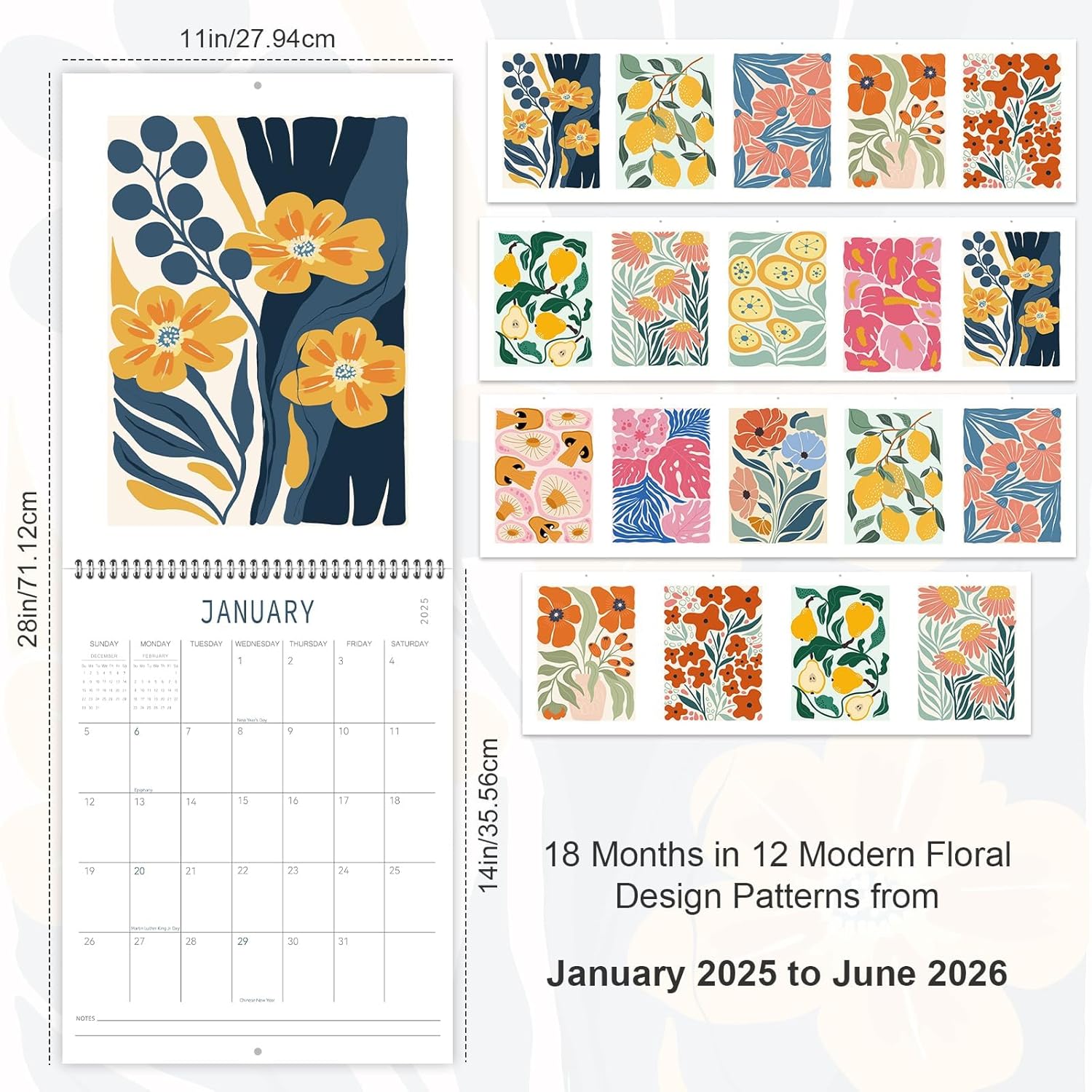 Guasslee Wall Calendar 2025, Vertical Calendar Wall 2025, 18-Month Aesthetic Calendar From 2025 Jan-2026 Jun, 28" X 11" Monthly Planner Wall With Thick Paper, Floral Design for Home Office-1