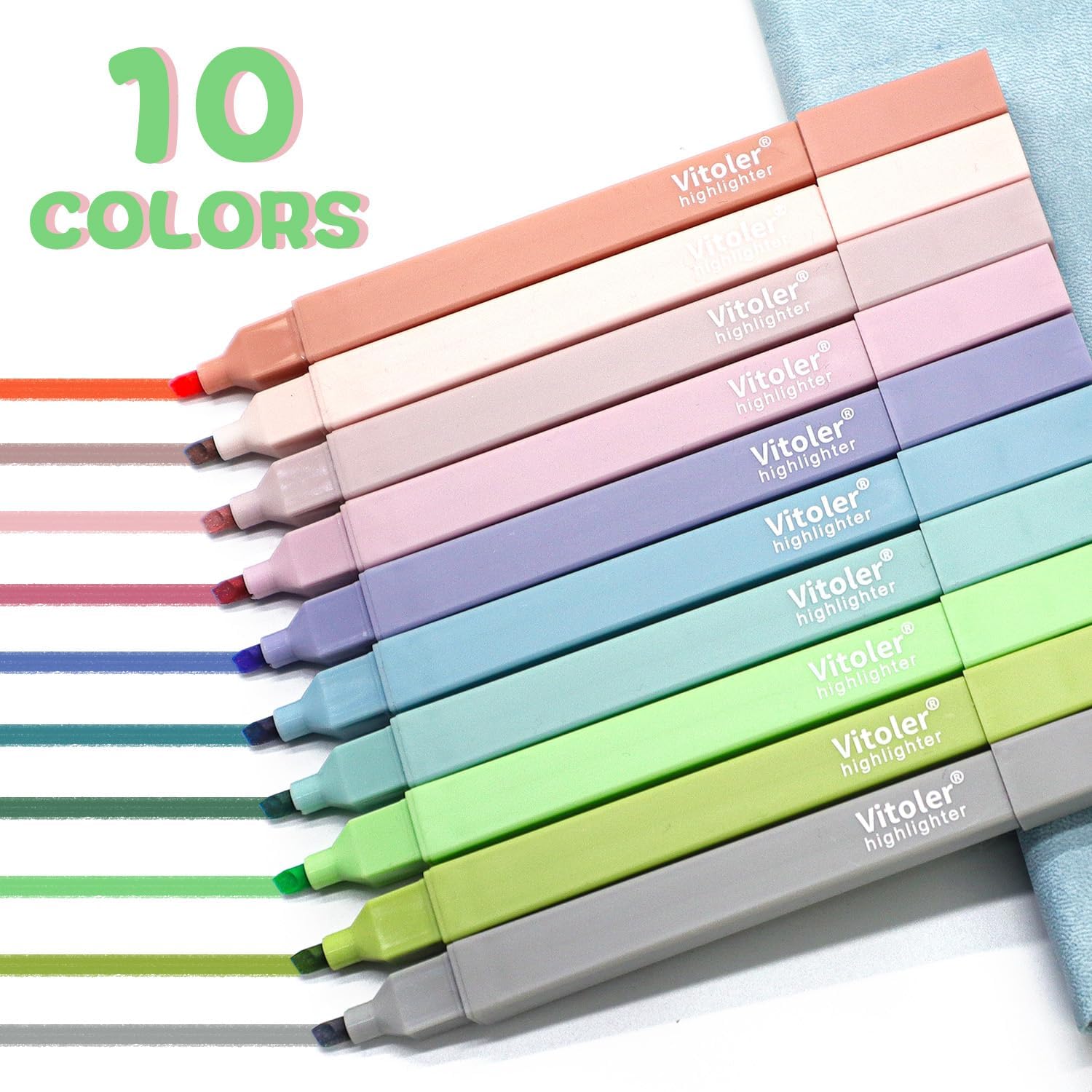 Vitoler 10Pcs Bible Highlighters with Soft Chisel Tip, Aesthetic Lake Colors No Bleed Bible Highlighters Cute Pastel Highlighters for Office School Supplies-1