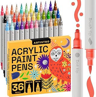 ARTISTRO Acrylic Paint Pens, Acrylic Paint Markers Dual Tip Markers, Acrylic Markers for Fabric, Canvas, Rock, Glass, Wood, Paper, DIY, Paint Markers (Dual Tip Dot + Brush, 36)