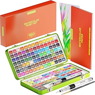 ARTISTRO Watercolor Paint Set 160 Vivid Colors + Metallic and Neon Colors, Travel Watercolor Set in Portable Box, Water Color Paint Sets for Kids, Water Colors Paint Adult Set for Beginners, Amateurs