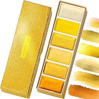 ARTISTRO Professional Watercolor Paint Set 6 Gold Colors 4ml full pan, Travel Watercolor Set with Metallic Watercolor Paints, Mini Water Colors Paint Adult Set for Artists