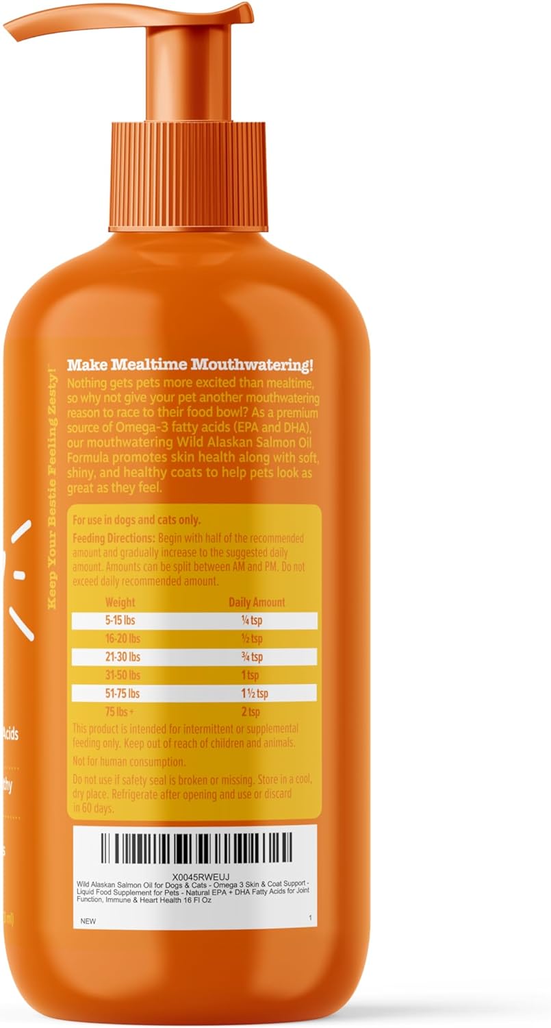 Wild Alaskan Salmon Oil Formula for Dogs & Cats - Omega 3 Skin & Coat Support - Liquid Food Supplement for Pets - Natural EPA + DHA Fatty Acids for Joint Function, Immune & Heart Health 16oz-6