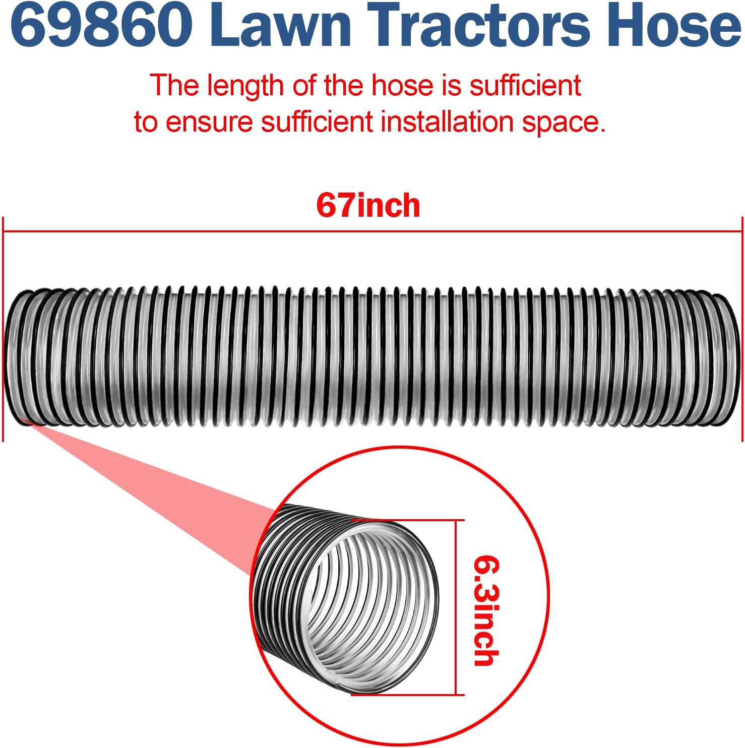 6 inch Leaf Vacuum Hose 69860 for Agri-Fab Lawn Vacuum Parts 41882 Replace Agri Fab Mow-N-Vacs & Chip-N-Vacs Riding Mower Flex Hose 45-0577, 45-0578,45-056 | 84" inches Long by 6" Wide-2