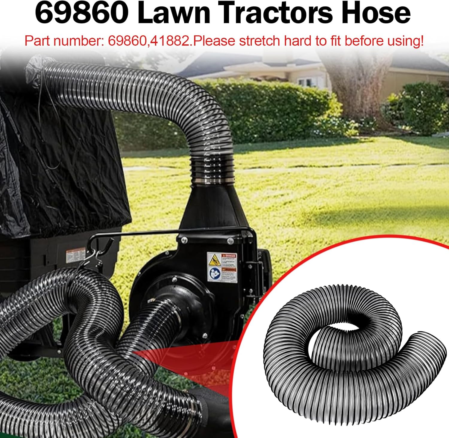 6 inch Leaf Vacuum Hose 69860 for Agri-Fab Lawn Vacuum Parts 41882 Replace Agri Fab Mow-N-Vacs & Chip-N-Vacs Riding Mower Flex Hose 45-0577, 45-0578,45-056 | 84" inches Long by 6" Wide-5