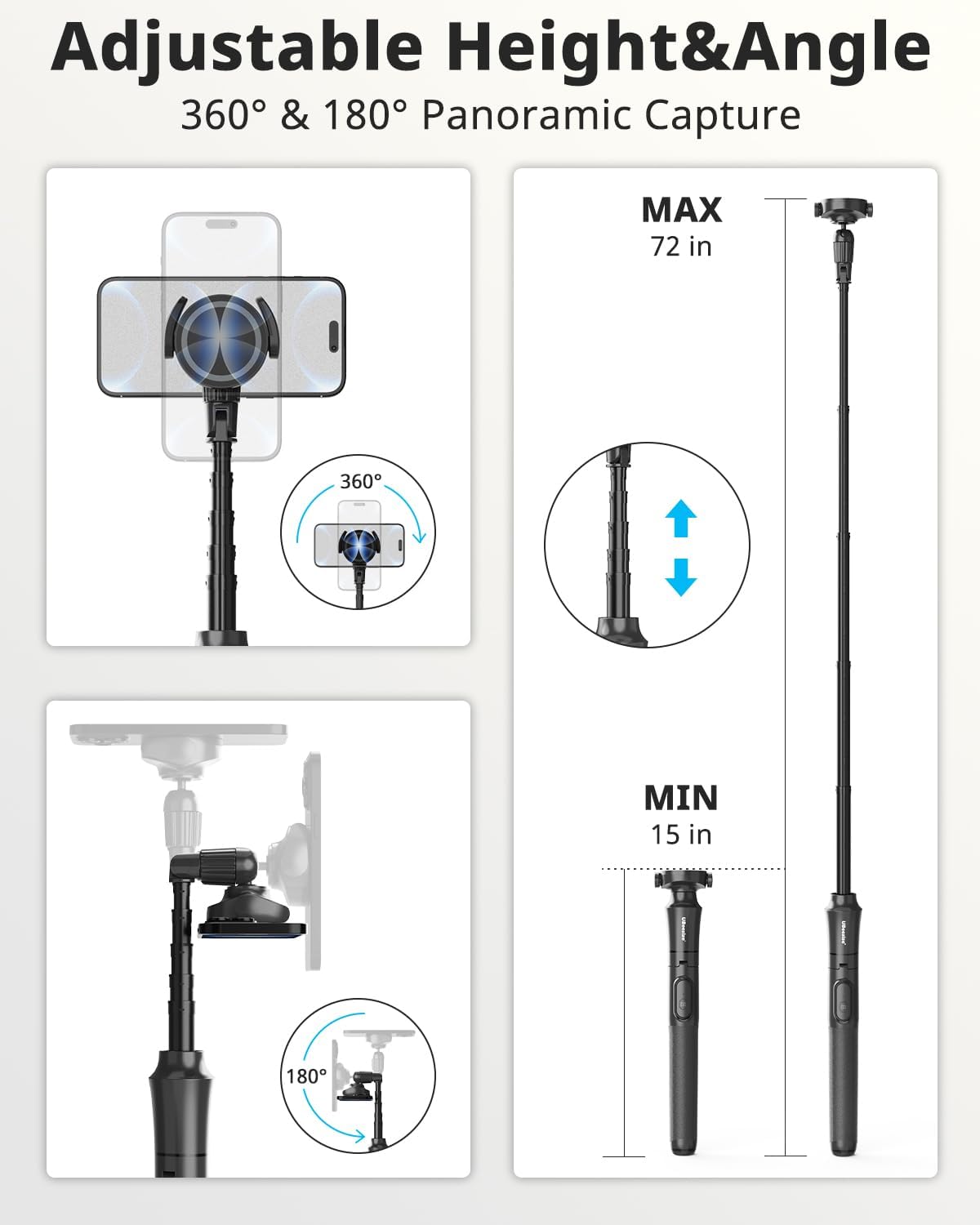 UBeesize 72'' Magnetic Tripod for iPhone with Remote, Extendable Cell Phone Tripod Stand, Compatible with MagSafe, Selfie Stick Tripod for iPhone 15 14 13 12 11 Series and Android Phones-3