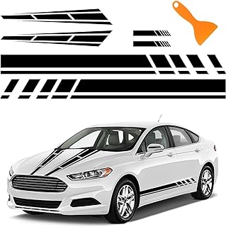 6PCS Racing Stripes for Cars - 2PCS Car Hood Decal + 2PCS Car Side Decals + 2PCS Car Mirror Stickers,Water-Resistant Stylish Car Decal Exterior Car Accessories for Car,Truck (Black)