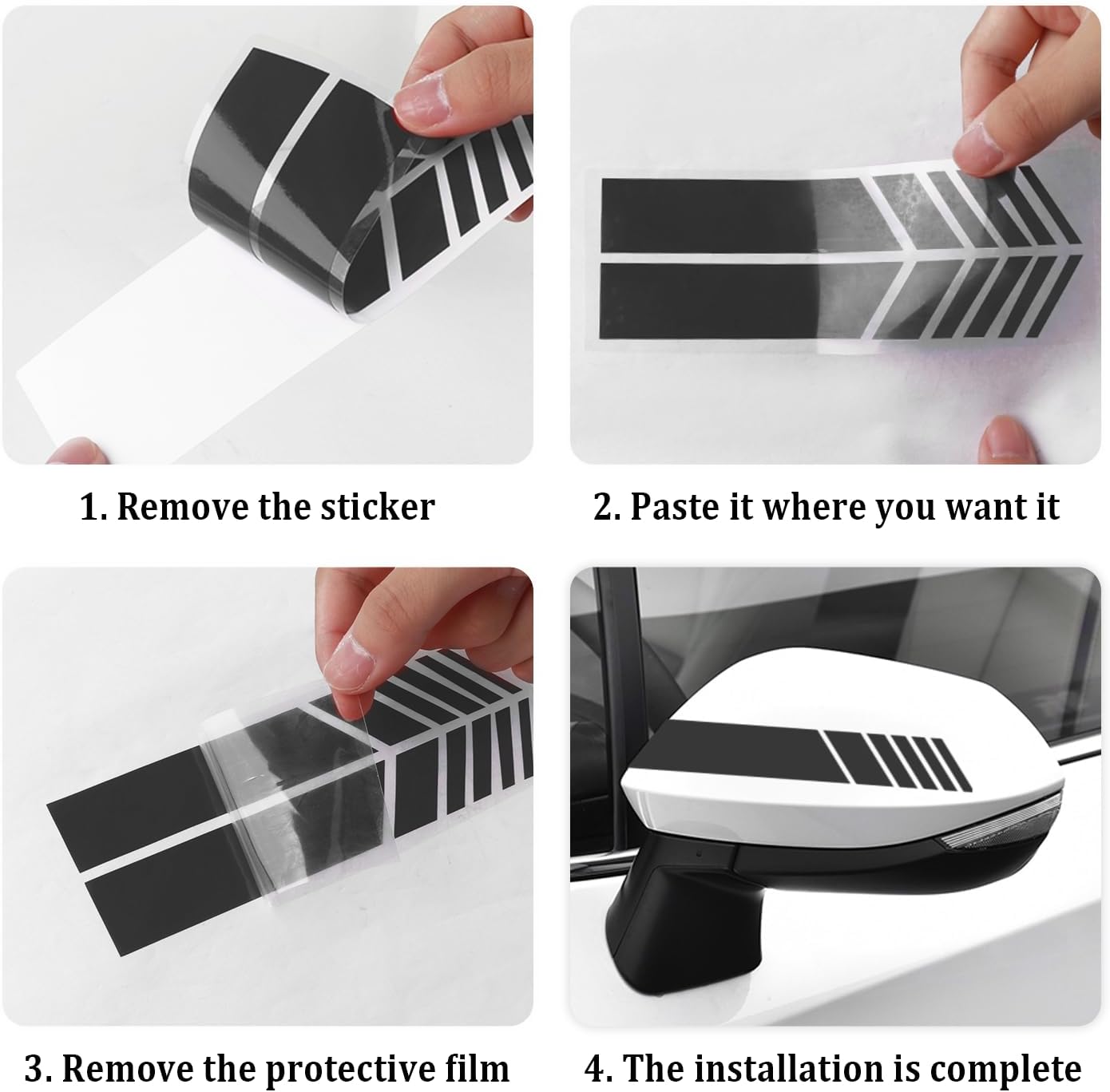 6PCS Racing Stripes for Cars - 2PCS Car Hood Decal + 2PCS Car Side Decals + 2PCS Car Mirror Stickers,Water-Resistant Stylish Car Decal Exterior Car Accessories for Car,Truck (Black)-5