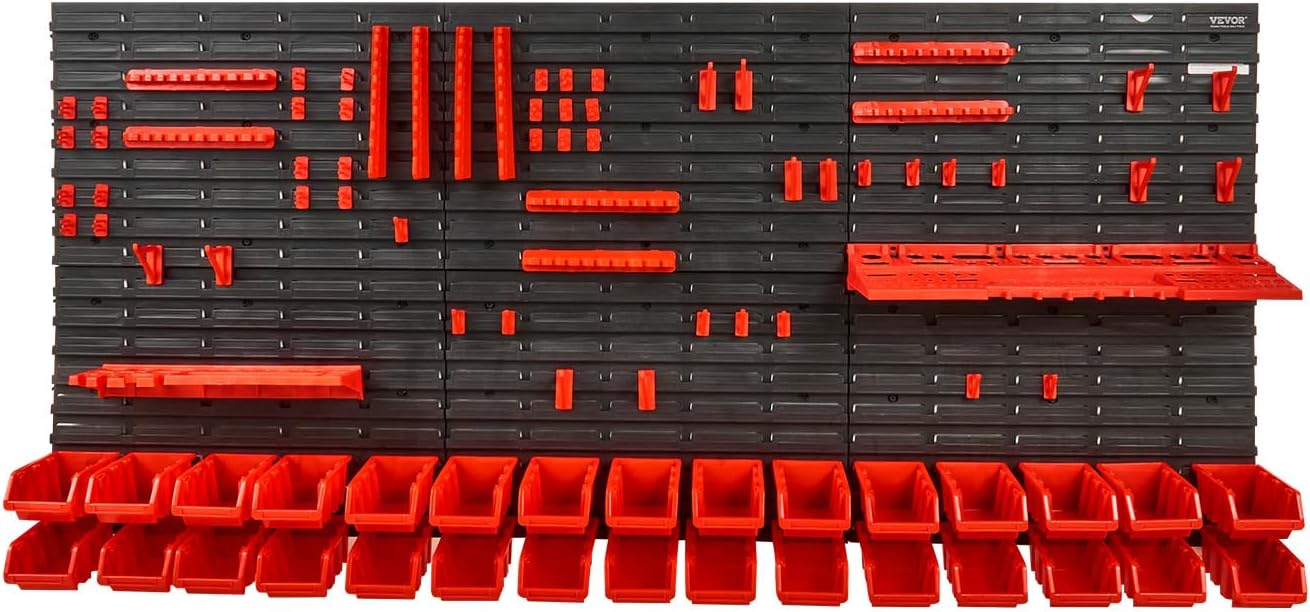 VEVOR Wall Mounted Storage Rack System, 30-Bin Parts Rack Organizer with Wall Panels/Tool Holders/Hooks, Garage Plastic Shop Tool Organizer for Nuts, Bolts, Screws, Nails, Beads, Buttons-9