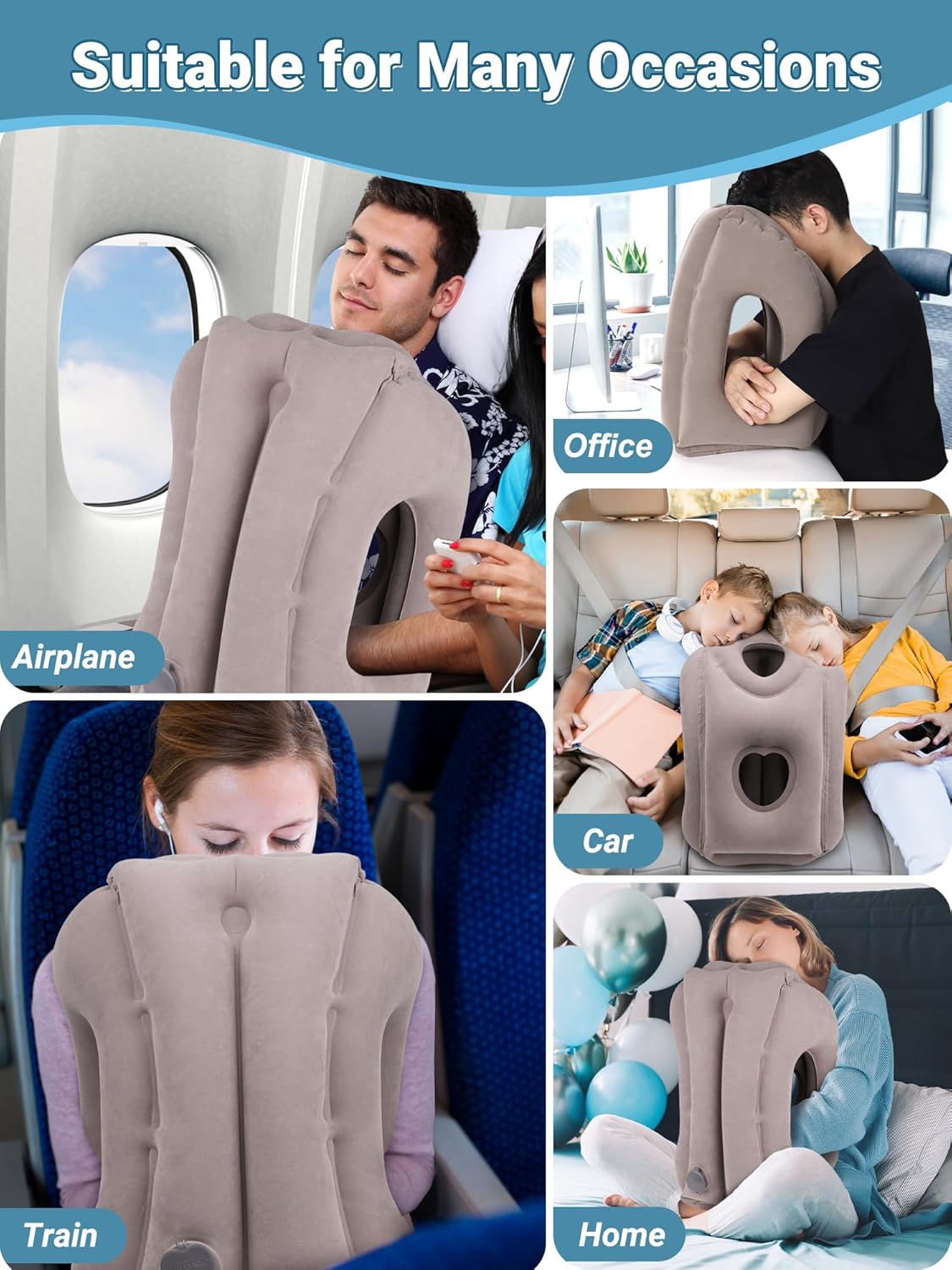 Maliton Inflatable Travel Pillow for Airplane Comfortable Sleeping to Relieve Neck and Shoulder Pain, Support Head Inflatable Pillow for Long Flights, Used for Airplanes, Cars, Trains, Office(Grey)-4