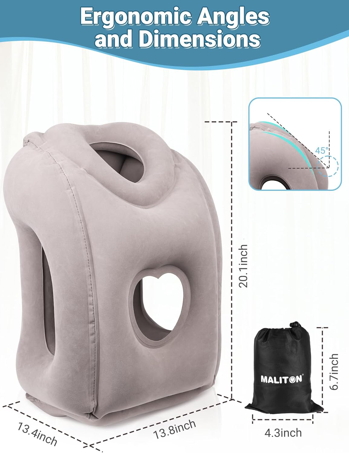 Maliton Inflatable Travel Pillow for Airplane Comfortable Sleeping to Relieve Neck and Shoulder Pain, Support Head Inflatable Pillow for Long Flights, Used for Airplanes, Cars, Trains, Office(Grey)-5