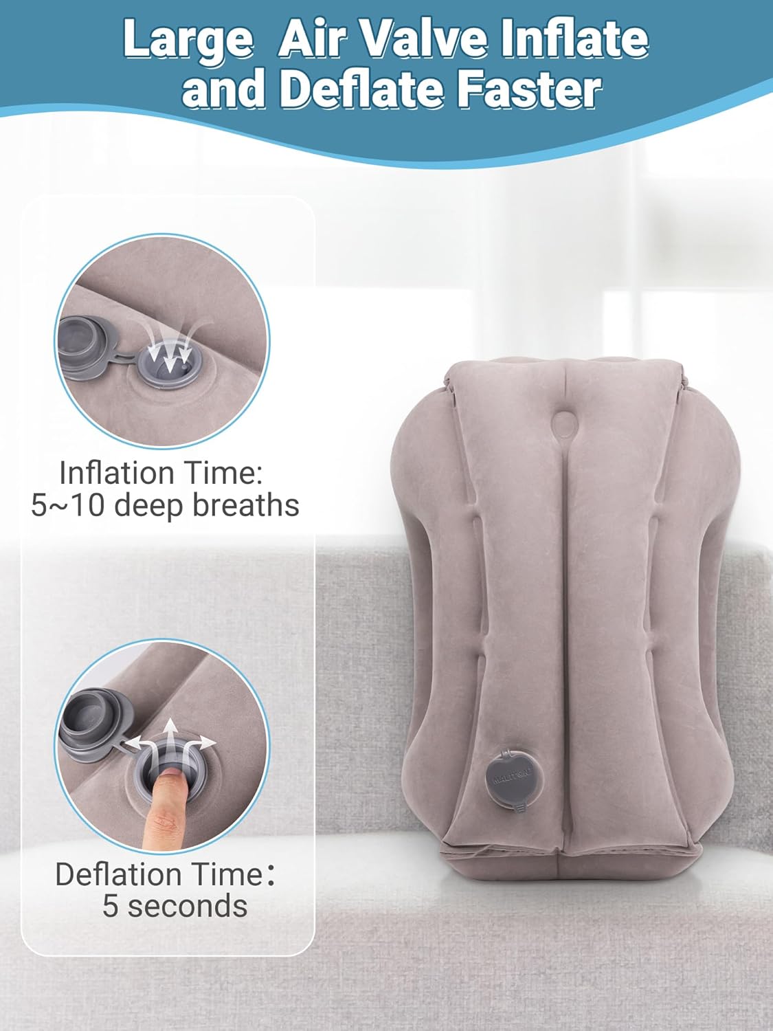 Maliton Inflatable Travel Pillow for Airplane Comfortable Sleeping to Relieve Neck and Shoulder Pain, Support Head Inflatable Pillow for Long Flights, Used for Airplanes, Cars, Trains, Office(Grey)-6