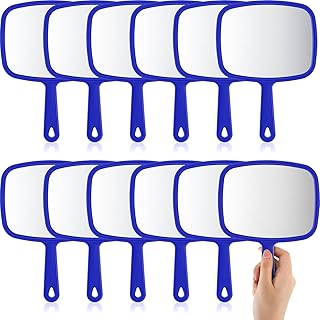 Geetery 12 Pcs Hand Mirror Handheld Cosmetic Mirror with Handle Makeup Mirror Wall Mount for Bathroom Home Barber Salon Travel Portable Beauty School Gift for Women Student 6.69 x 9.45 Inch (Blue)