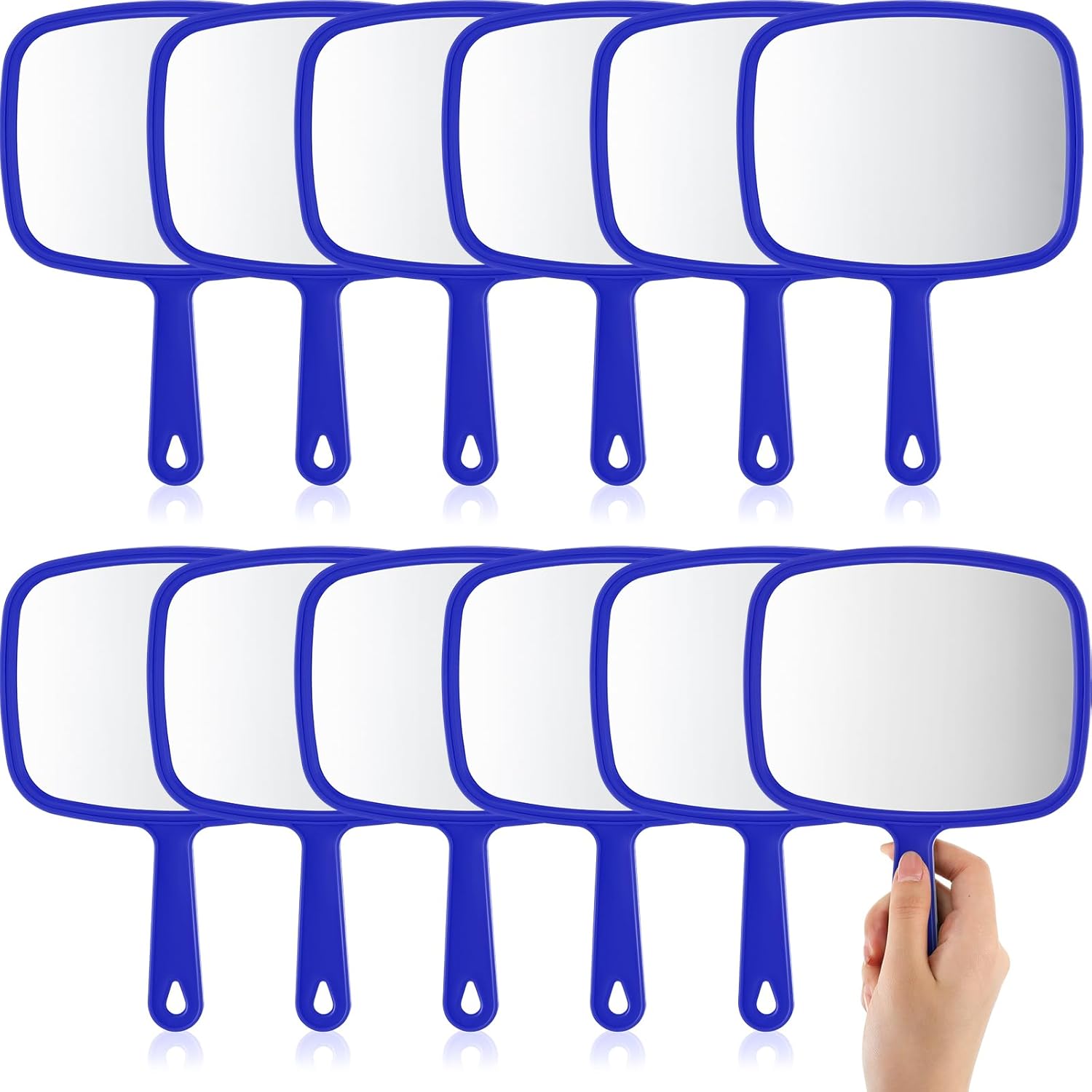 Geetery 12 Pcs Hand Mirror Handheld Cosmetic Mirror with Handle Makeup Mirror Wall Mount for Bathroom Home Barber Salon Travel Portable Beauty School Gift for Women Student 6.69 x 9.45 Inch (Blue)-0