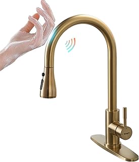 Touchless Kitchen Faucets, Kitchen Faucet with Pullout Sprayer, Stainless Steel Kitchen Sink Faucet, Single Handle Motion Sensor Faucet for Kitchen Sink (Gold)