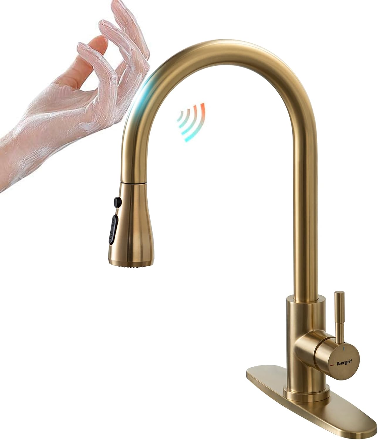 Touchless Kitchen Faucets, Kitchen Faucet with Pullout Sprayer, Stainless Steel Kitchen Sink Faucet, Single Handle Motion Sensor Faucet for Kitchen Sink (Gold)-0