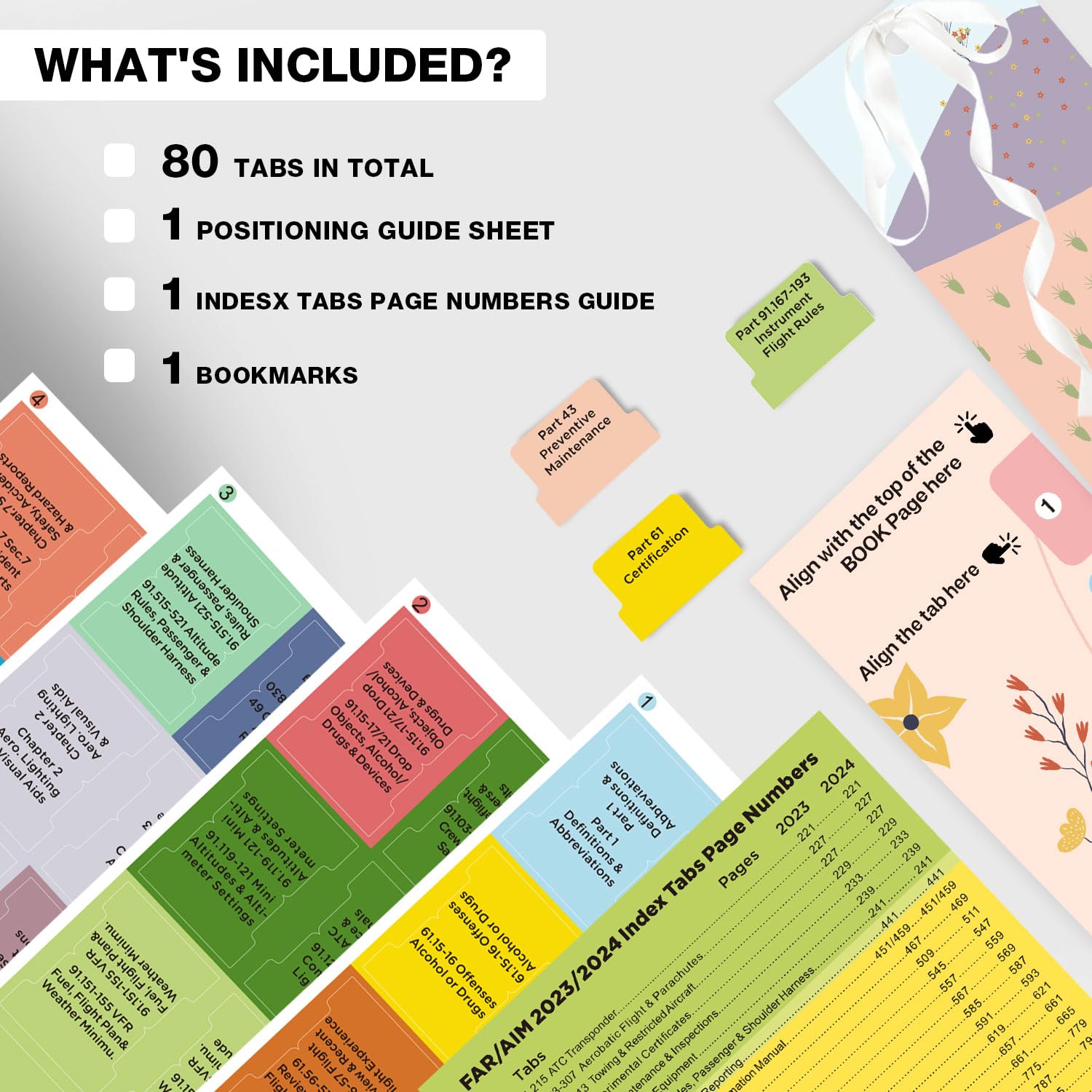 Tabs for 2024 FAR/AIM and FAA for Private Pilot License - Joyfulmap 80 Tabs for 2024 FAR/AIM Tabs with Page Numbers, 12 Blank Index Tabs(Book Not in)-1