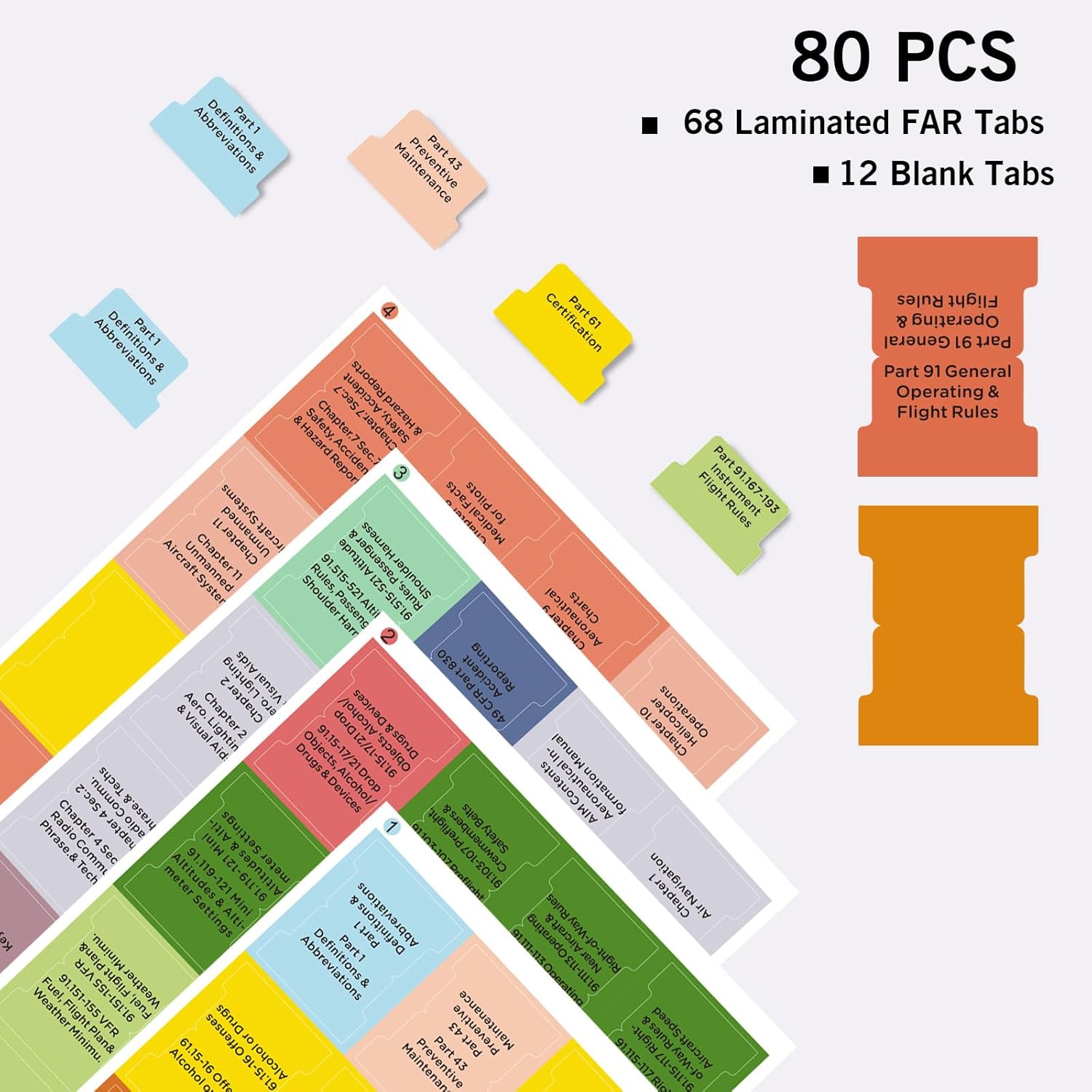 Tabs for 2024 FAR/AIM and FAA for Private Pilot License - Joyfulmap 80 Tabs for 2024 FAR/AIM Tabs with Page Numbers, 12 Blank Index Tabs(Book Not in)-2